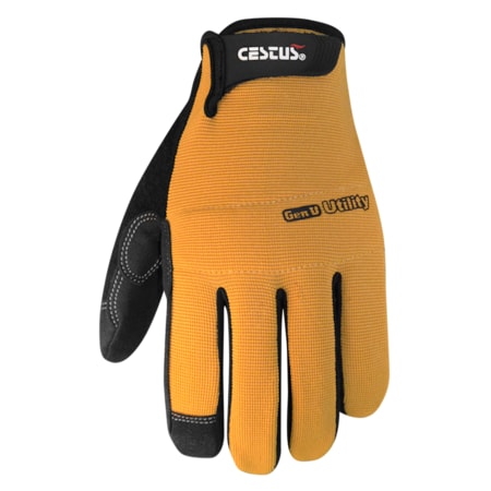 Cestus Yellow Work Gloves with Synthetic Leather Palm, L, PR 6014-L